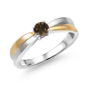 925 Silver and 10K Yellow Gold Brown Smoky Quartz Solitaire Engagement Ring For Women (0.26 Cttw, Round 4MM, Gemstone Birthstone)