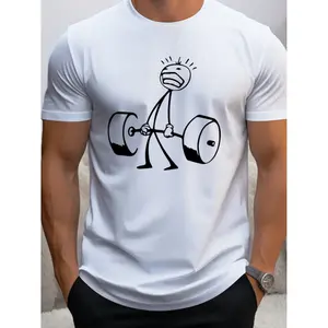Burning ManWeightlifting Graphic T-Shirt For Men Breathable Crew Neck Short Sleeve Gym Tee With Dumbbell Design Spring Summer Leisurewear Durable Fabric