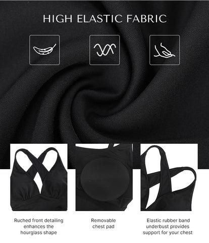 Shapellx Smart Sculpt Plunge Cutout Swimsuit | One-Piece with Criss Cross Back & Off-Shoulder Neckline Bodycon Swim Bodysuit