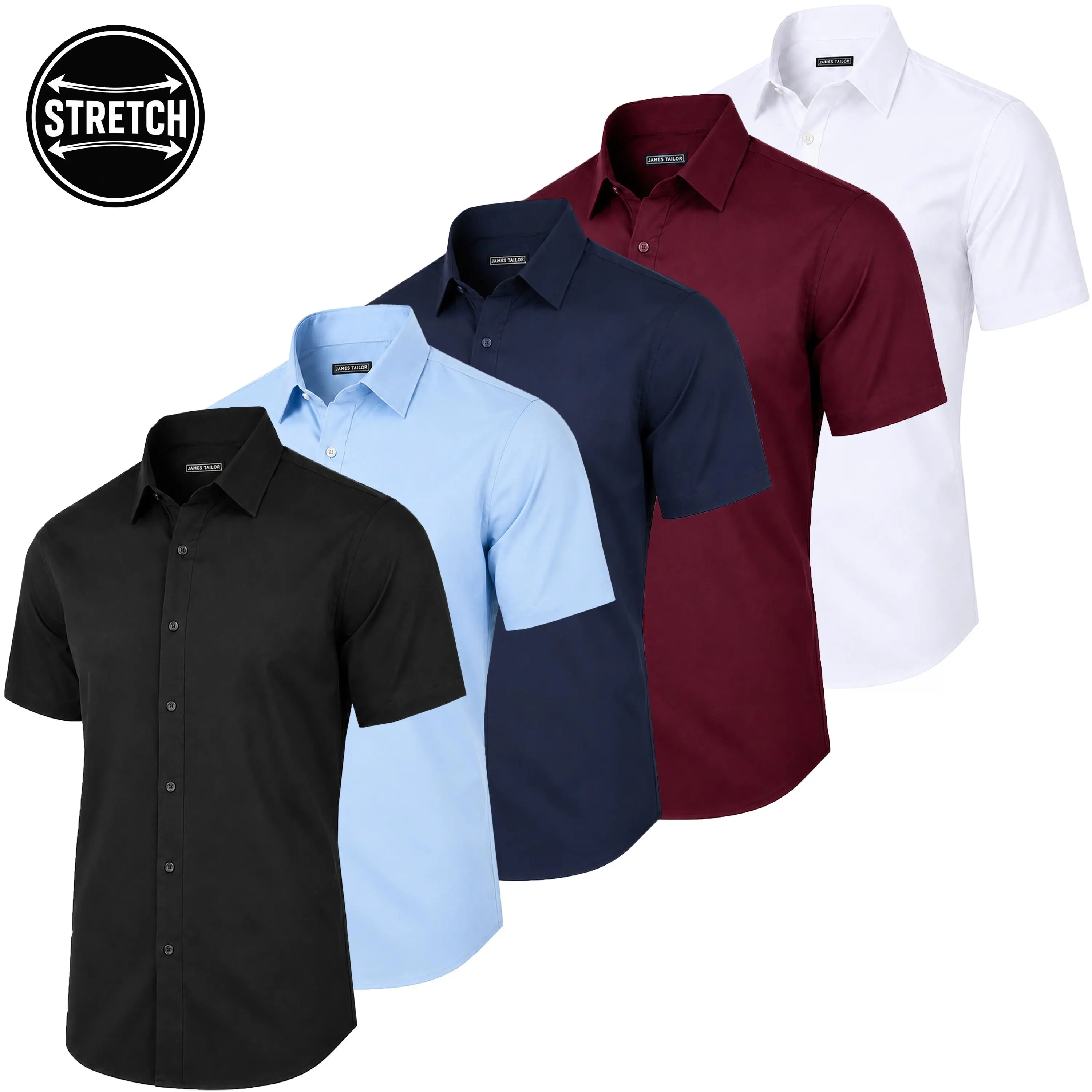 Men's 5 Pack Short Sleeve Stretch Dress Shirt (Sizes, S to 3XL)