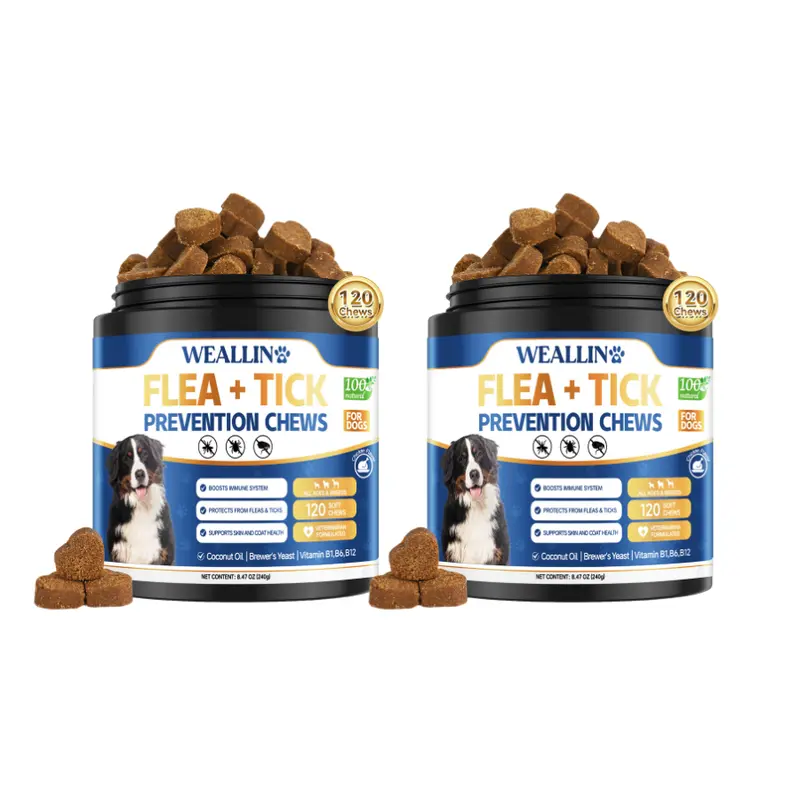 WEALLIN Flea & Tick Support Chews for Dogs, Formula with Coconut Oil & Flaxseed, 120 Soft Chews, Daily Wellness Support, Vet-Formulated, for All Breeds & Size