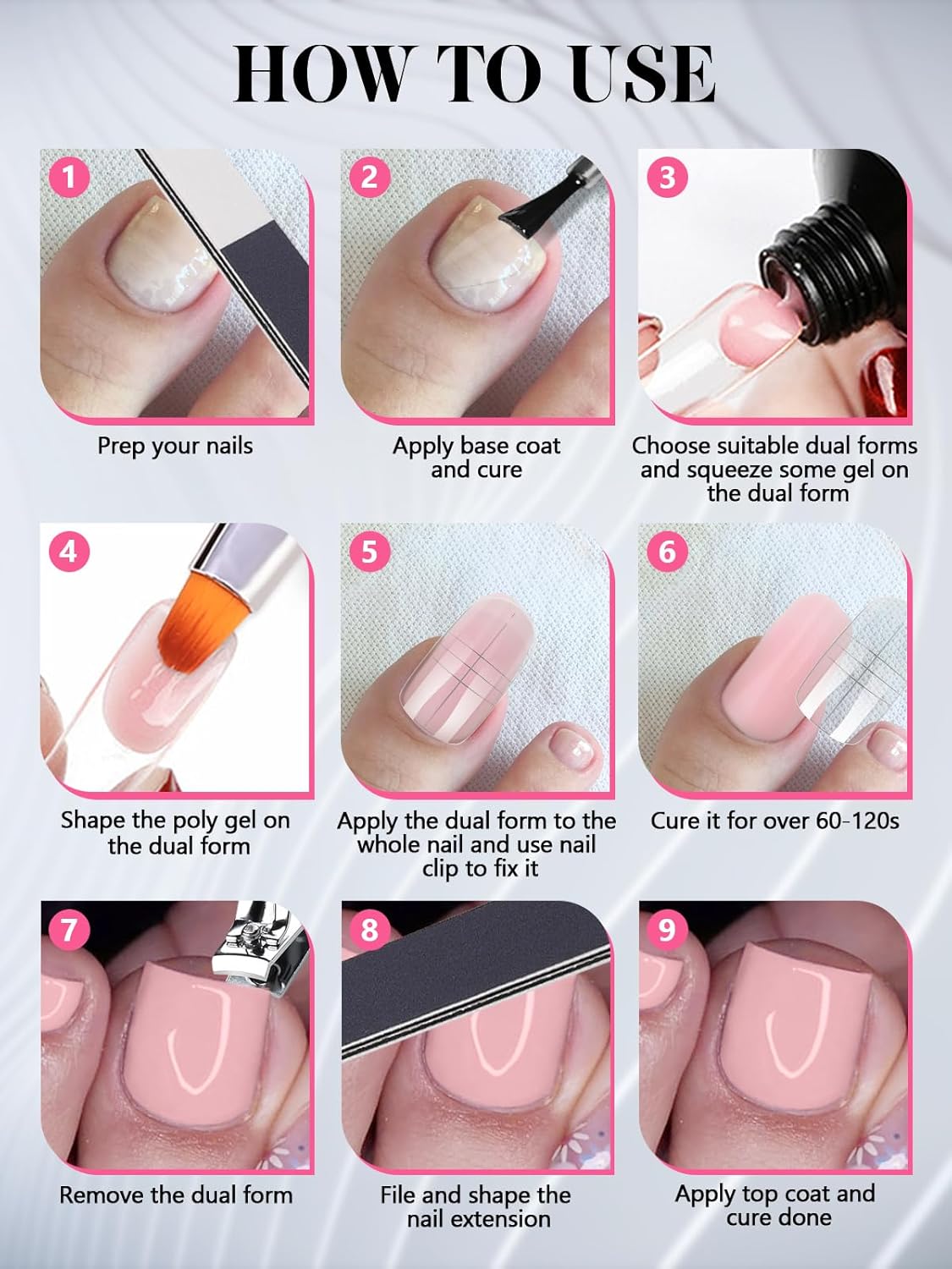 Morovan Double toe nail molds, 150 pieces, 15 sizes, reusable full-coverage molds for polyester extension gel