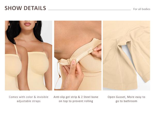 FeelinGirl  Strapless Shapewear Tummy Control Bodysuit Seamless Shaping Shortie with Removable  Womenswear Fabric Comfortable Christmas Style Springtok SpringStatements