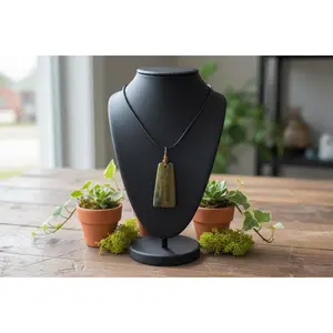 Wire-Wrapped Green Jasper Unisex Pendant Necklace