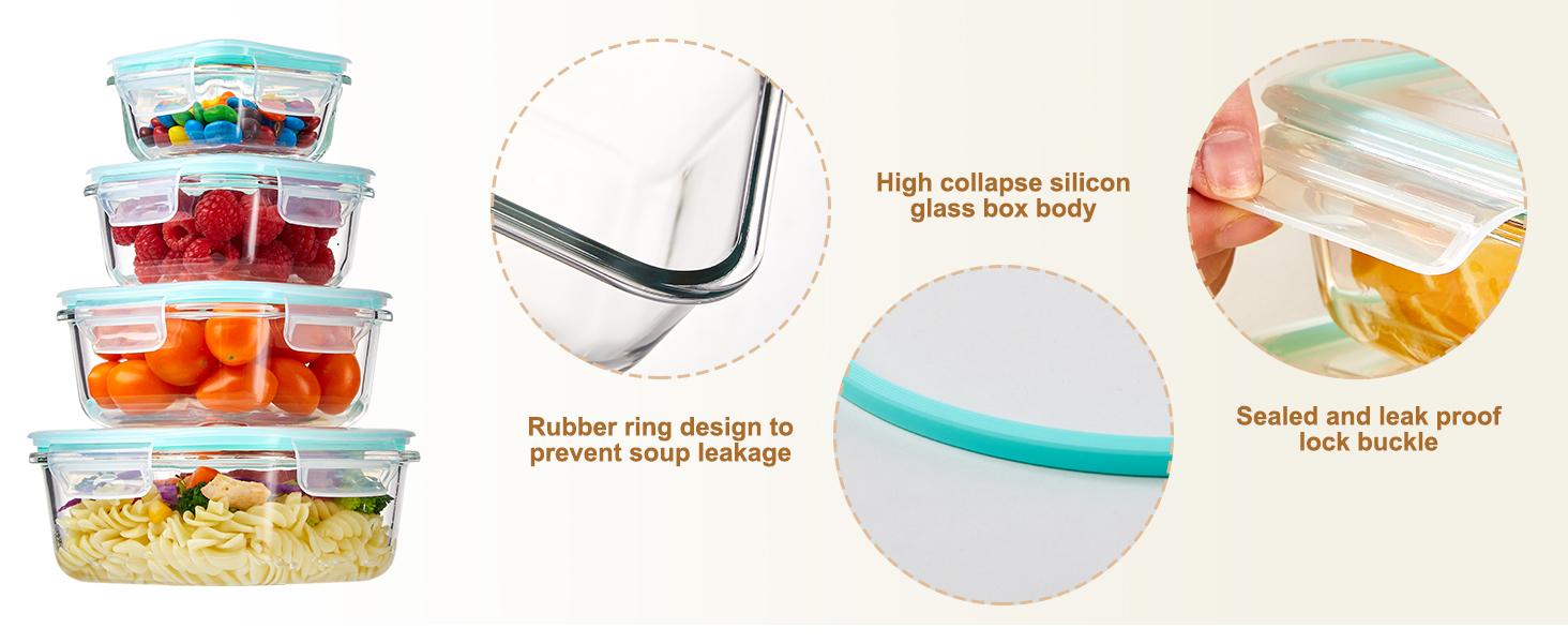 8 Pack Glass Food Storage Containers with Airtight Lids, Borosilicate Glass Meal Prep Containers, Lunch Office Meal for Microwave, Oven, Freezer and Dishwasher, BPA Free