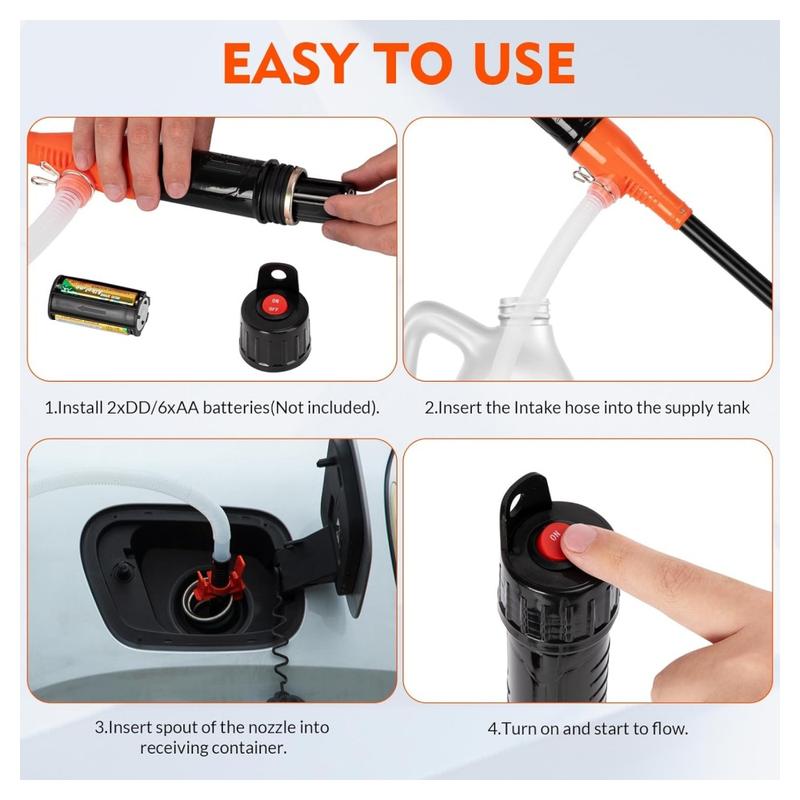 Portable Transfer Pump Battery Operated Electric Siphon Pump for Gas, Fuel, Diesel, Water Transfer 2.6 GPM Flow Oil Extractor -Easy to Use Hand Fuel Pump, Multi-Use Siphon Fuel Transfer Pump (Orange)