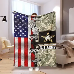 [Patriotic Veteran Tribute & Military Enthusiast Throw Blanket] Soft Flannel Polyester| Hypoallergenic, All-Season & Machine Washable| U.S. Army Camouflage, Navy Anchors & Patriotic Stars Design - Multipurpose for Bed, Sofa