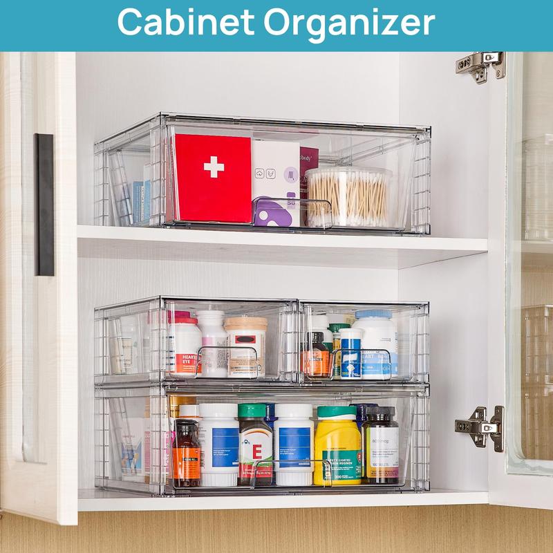 【New Year Prep】Vtopmart 6 Pack Stackable Storage Drawers, Bathroom Undersink Organizers for Nursing Bottles,Closet,Cabinet,Pantry,Medicine Organization,with FREE Stickers,Valentines Gift Ideas