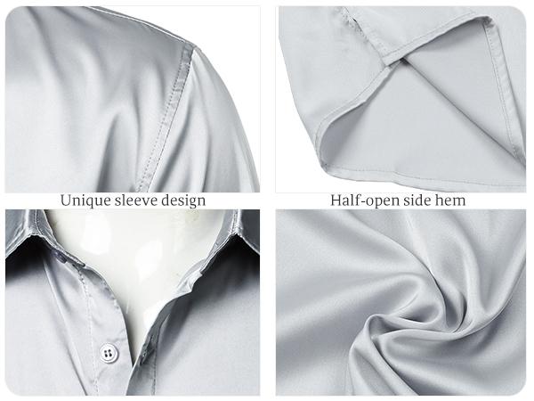 ZEROYAA Men's Hipster Shiny Silk Satin Shirt Regular Fit Short Sleeve Casual Button Down Dress Shirts for Summer Party