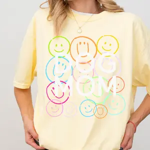 Dog Mom Smiley Face Graphic Tee, DTG Printed Comfort Colors Graphic Tee, Unisex Cotton Tee