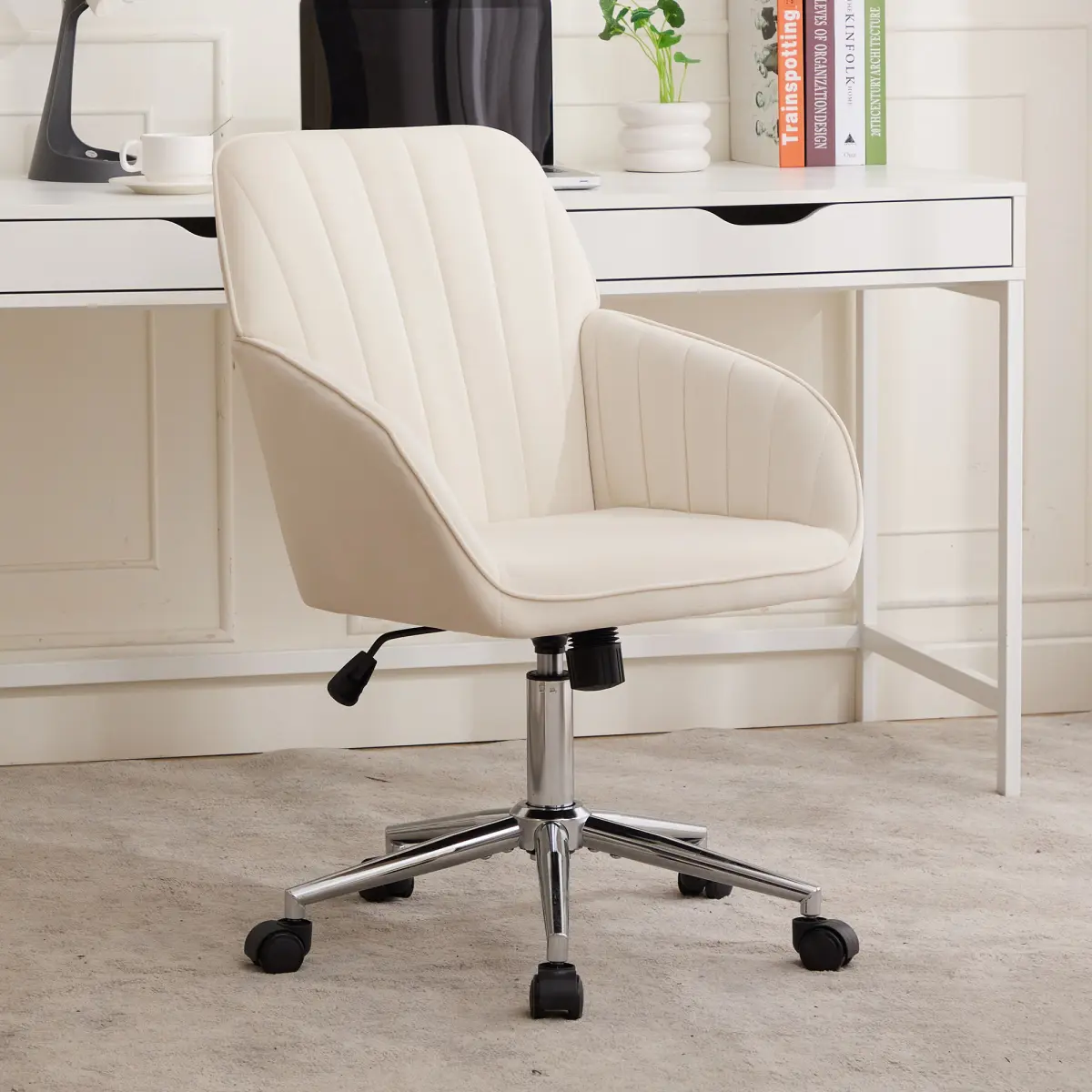 TY Adjustable Velvet Glam Ergonomic Office Chair - 24.60x22.84x38.00in, Swivel Backrest Seat with Swivel Wheels, 360-Degree Desk Chair, Memory Foam Comfort for Long Sitting, WFH Setup Fit, Assembly Required, Home Use, Reduces Occupational Disease Risk