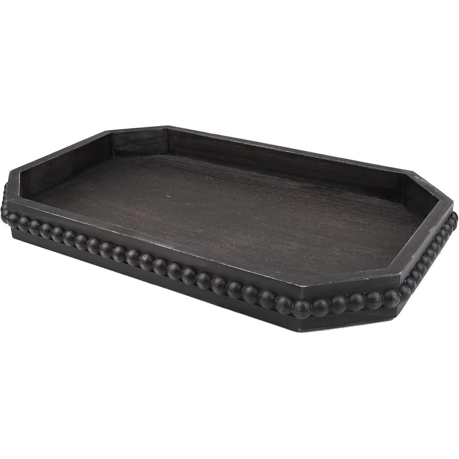 Rustic Serving Tray with Beads, Farmhouse Vintage Black Decorative Tray for Table Centerpiece, Christmas Wedding Halloween Home Decor