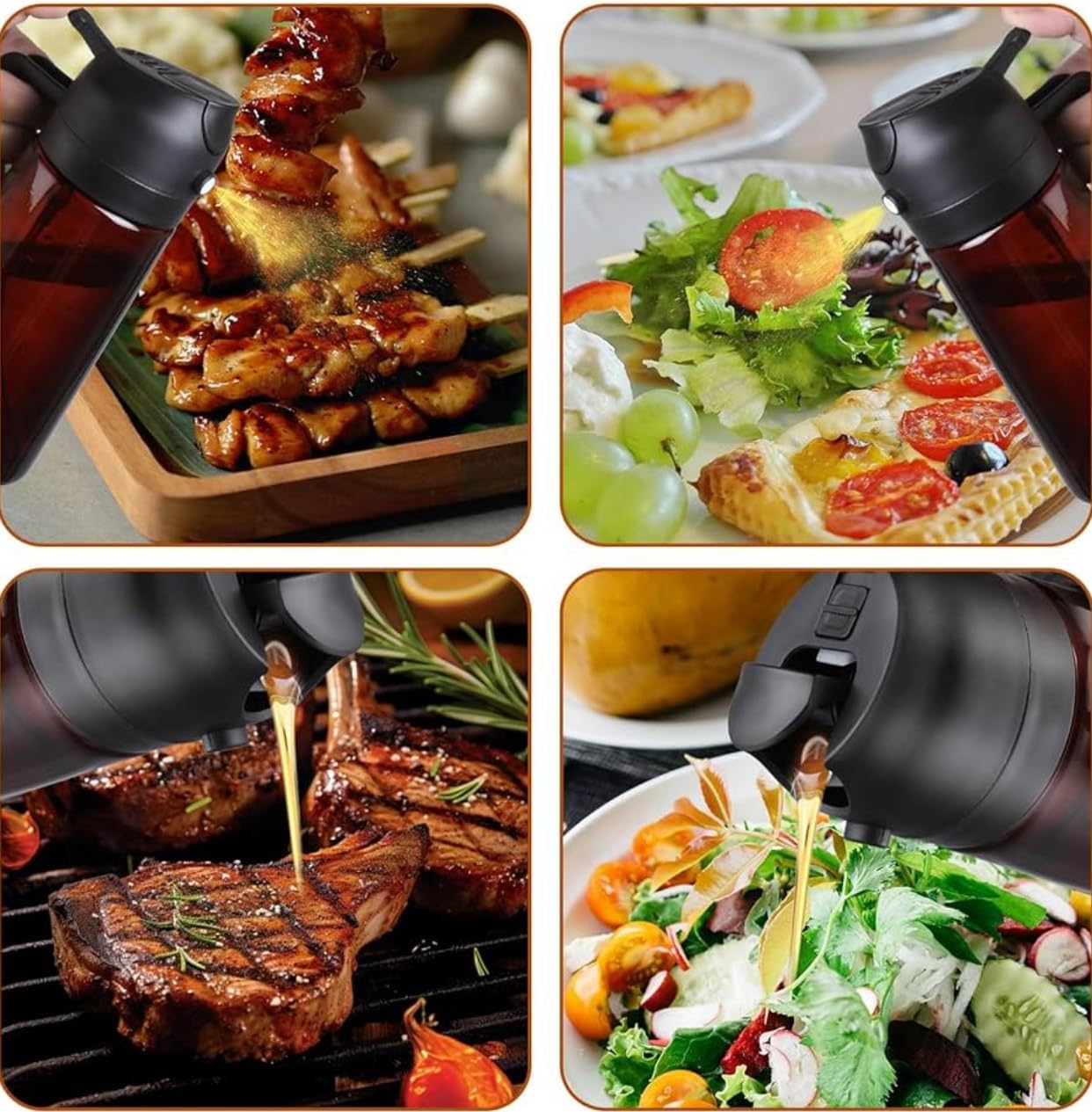 2 Count 2-in-1 Glass Oil Dispenser & Sprayer - 16 oz Leak-proof Olive Oil Sprayer Bottle for Cooking Air Fryer Barbecue Baking Salad Kitchen Essentials - 2PC Utensils