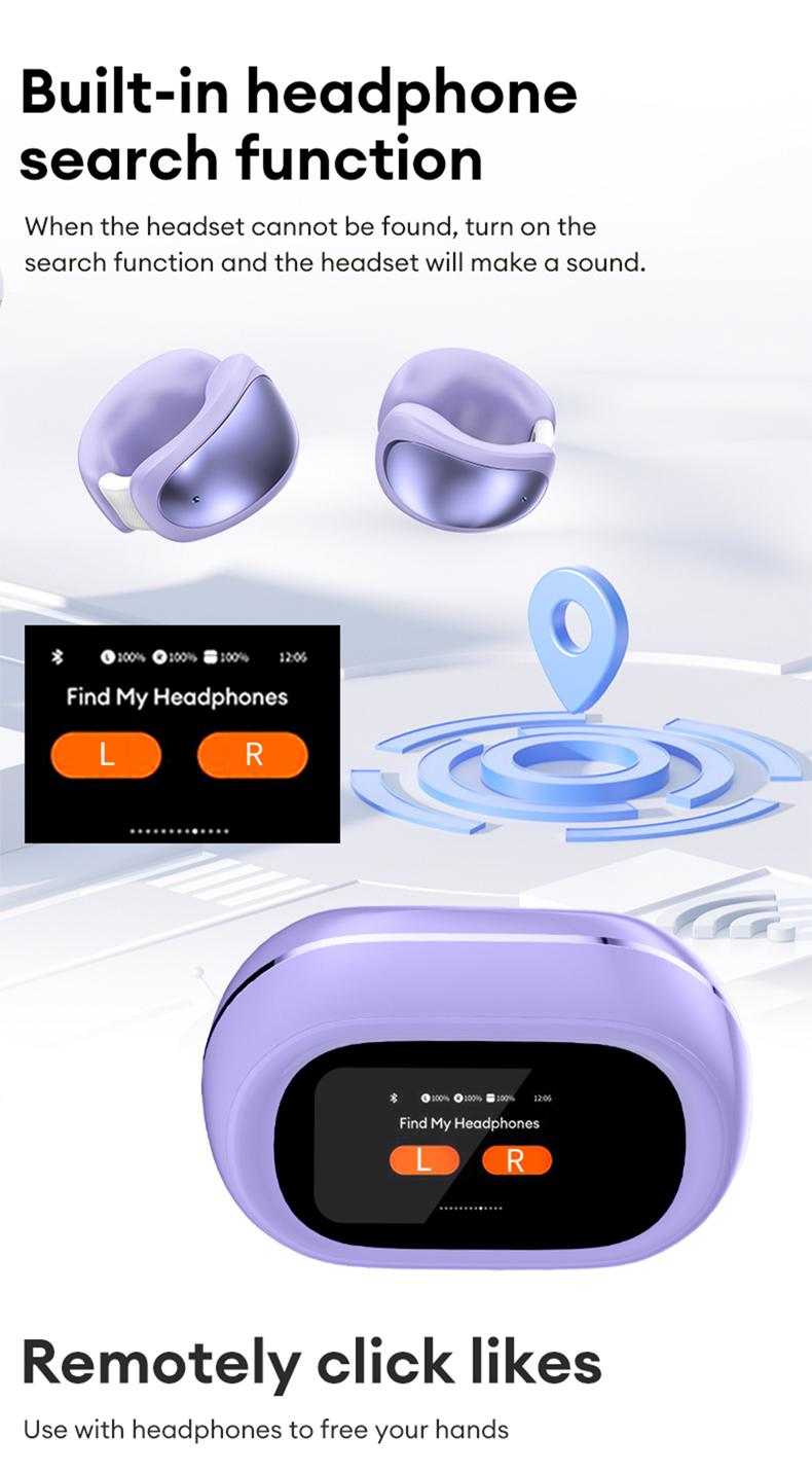 MGALL C100 Multifunctional Clip-On Wireless Headphones with 2025 Bluetooth 6.0, LED Touch Screen, Prevent Earphone Loss, Audio Earbuds for Music & Calls, Ideal Gift for Men & Women