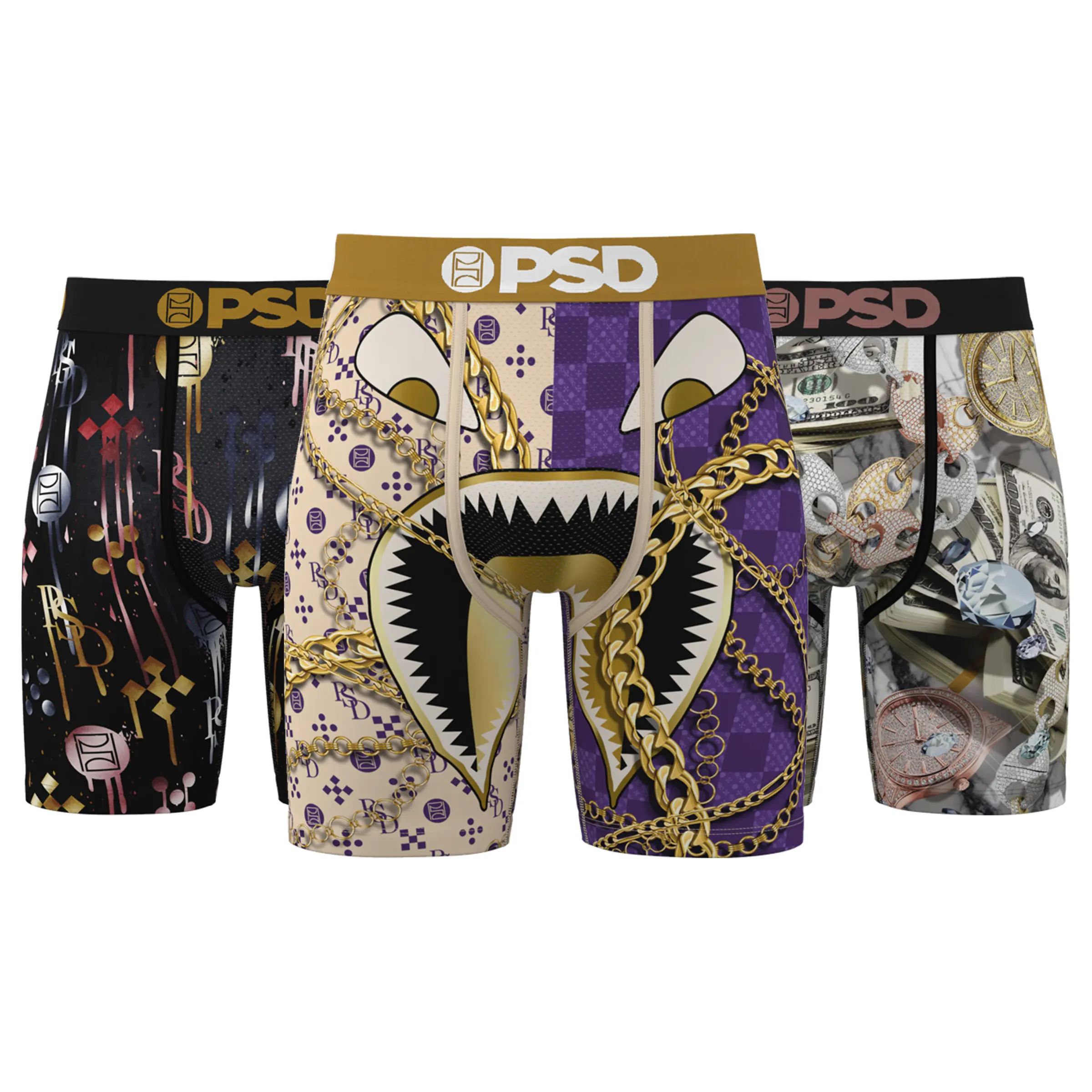 PSD Mens Gold Rush Boxer Brief 3 Pack - Standard Length 7 Inch Inseam, Soft and Breathable Poly Blend Fabric - Gold Rush