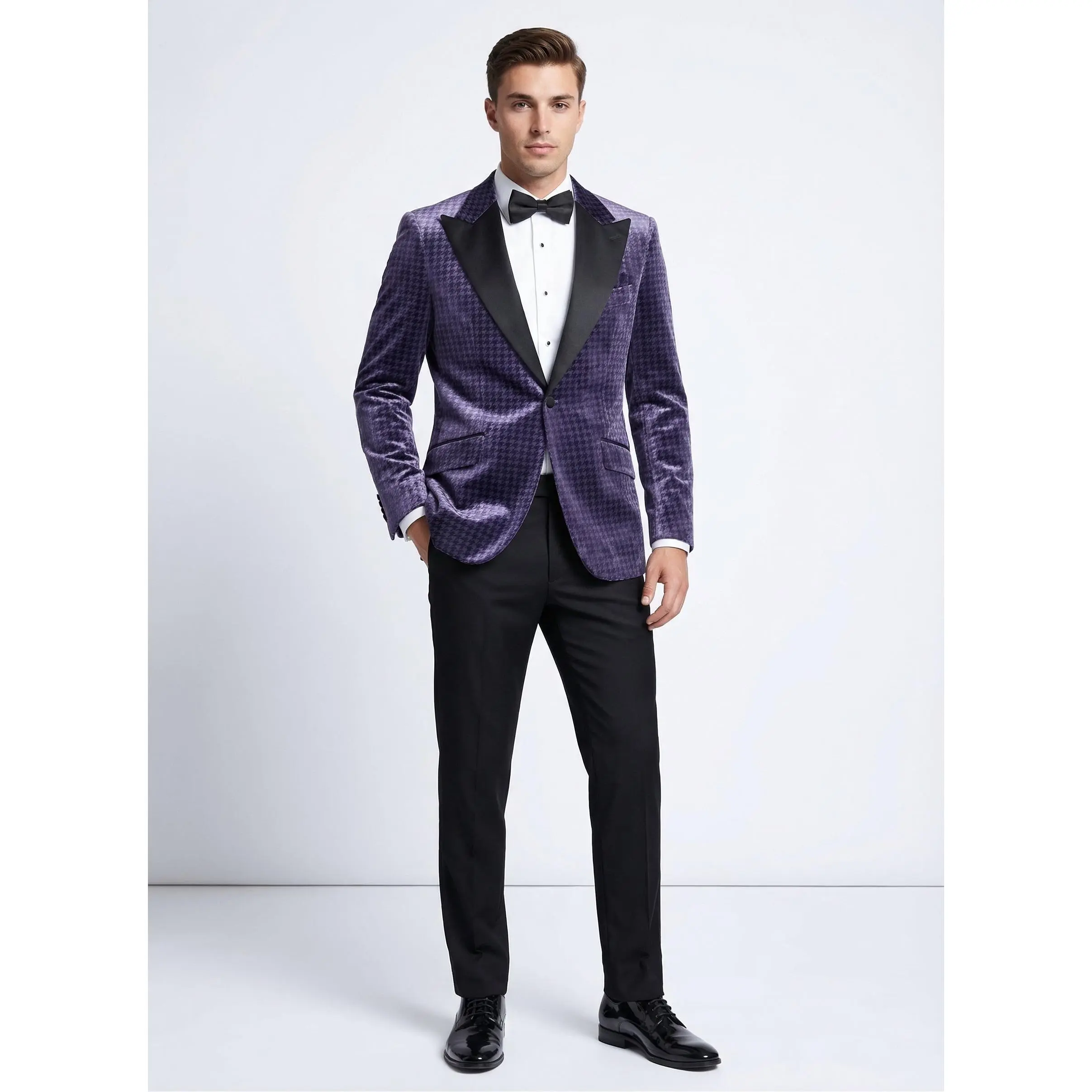 Lavender Velvet Houndstooth Slim Fit Jacket