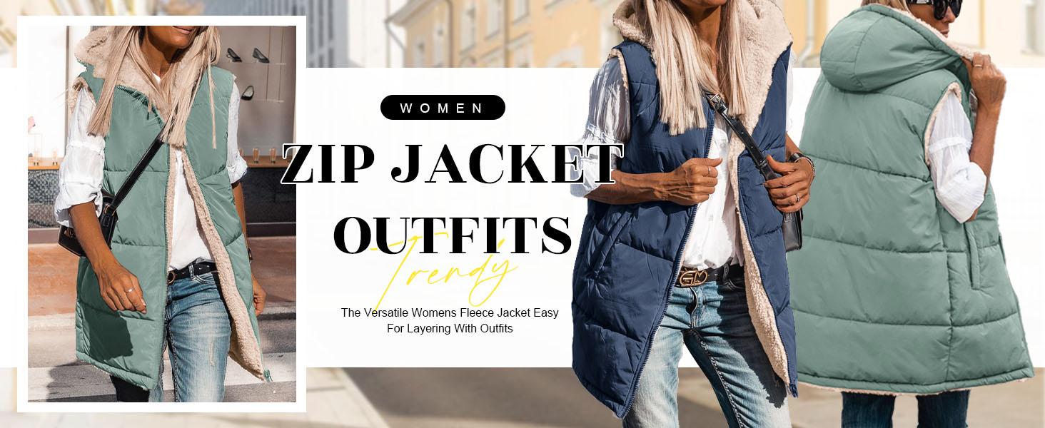 PRETTYGARDEN Women's Army Green Reversible Fleece Vest with Pockets & Hood Zip Up Long Outerwear Coats Machine Washable Minimalist Tops