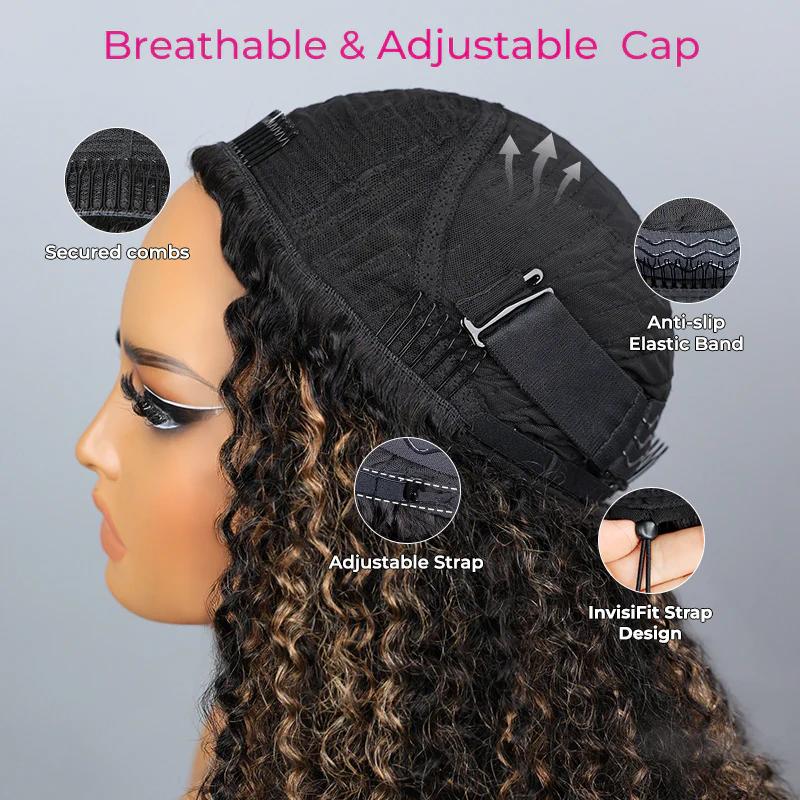 ISEE HAIR Glueless Human Hair Half Wig - Highlight Brown Kinky Curly, InvisiFit Strap Invisible Drawstring Flip Over, Knotless Braided Wig,Adjustable Fit, Seamless Hairline, Beginner Friendly, Vacation Summer Use#SoHoChic #TikTokShopBackToSchool ISEE HAIR Glueless Human Hair Half Wig - Highlight Brown Kinky Curly, InvisiFit Strap Invisible Drawstring Flip Over, Knotless Braided Wig,Adjustable Fit, Seamless Hairline, Beginner Friendly, Vacation Summer Use#SoHoChic #TikTokShopBackToSchool