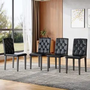 4-pack black PU dining chairs: ergonomic buckle backrest, 35 inches high, black metal legs,Combines Comfort and Texture.Perfectly suitable for family dining rooms, hotel banquet halls,etc