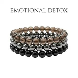 COSMAVON Triple Protection Smoky quartz 8mm 7-7.5INCH attraction Bracelet SetUnisex Healing Gift for Emotional Balance & Negative EnergyRepellent