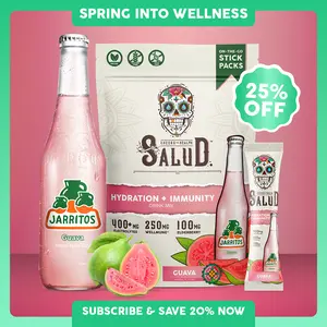 Salud x Jarritos 2-in-1 [Hydration & Immunity - Guava] Electrolytes Powder, Agua Fresca Drink Mix, Elderberry, Dairy & Soy Free, Non-GMO, Gluten Free, Vegan, 1g Sugar (15 Servings), Spring Glow Up