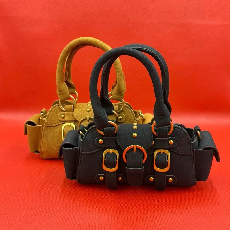 Utility Buckle Mini Bag – Suede Cargo Handbag