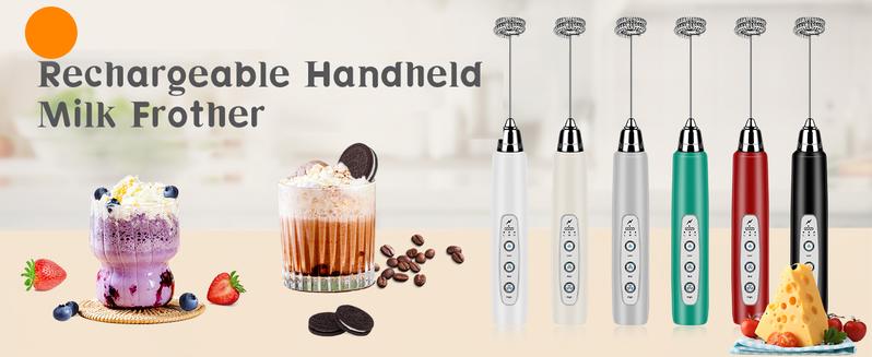 ODIFORGO Rechargeable Milk Frother,Milk Frother Handheld with 3 Heads 3 Speeds,Coffee Mixer,Frother Wand Drink Mixer,Electric Milk Bubbler,Detachable Stainless Steel Whisk for juice,Prebiotic Powder,Latte,Cappuccino,Matcha,Egg (Black)