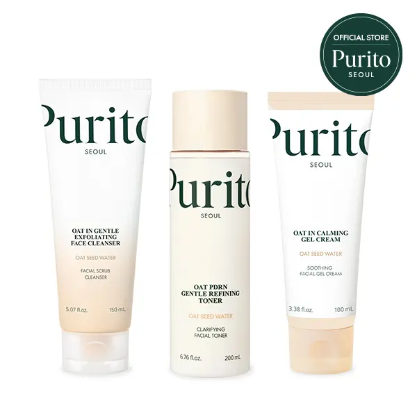 [Purito Official] OAT Gentle Exfoliation TRIO l Gentle Scrub Cleanser + PDRN Gentle Exfoliating Toner + Fungal Acne Safe Cream l Korean Skincare