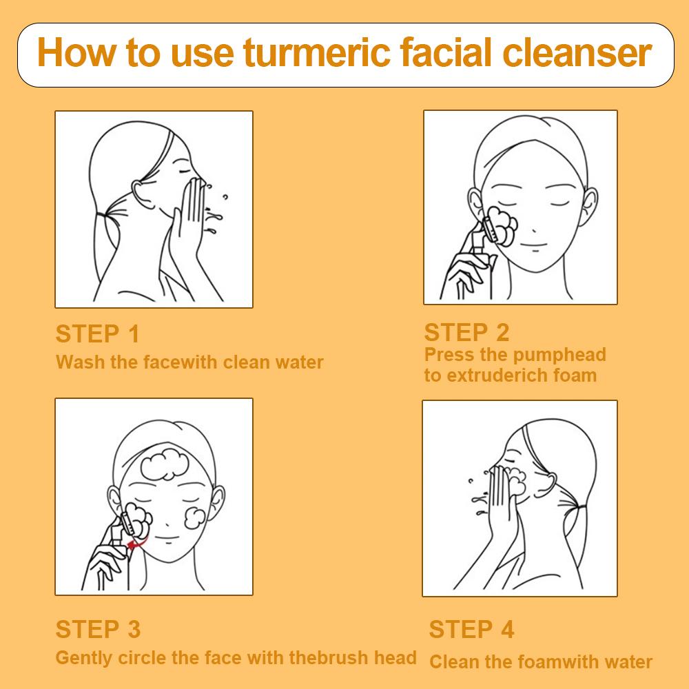 Veecent 150ml Turmeric + Kojic Acid Foaming Facial Cleanser + Silicone Brush Cleansing Skincare Set (Gentle Type) – Turmeric Face Wash (Facial Care Set) Coconut Soothing