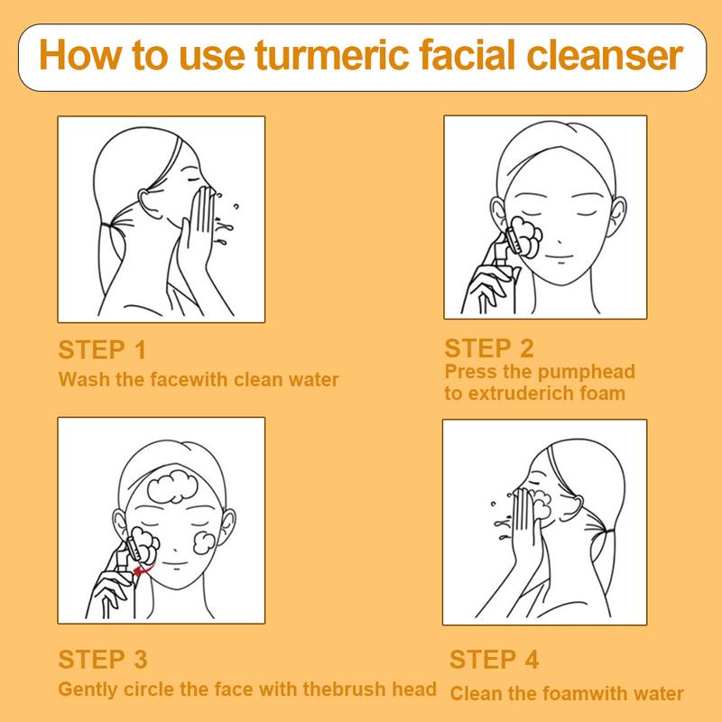 Veecent 150ml Turmeric + Kojic Acid Foaming Facial Cleanser + Silicone Brush Cleansing Skincare Set (Gentle Type) – Turmeric Face Wash (Facial Care Set) Coconut Soothing