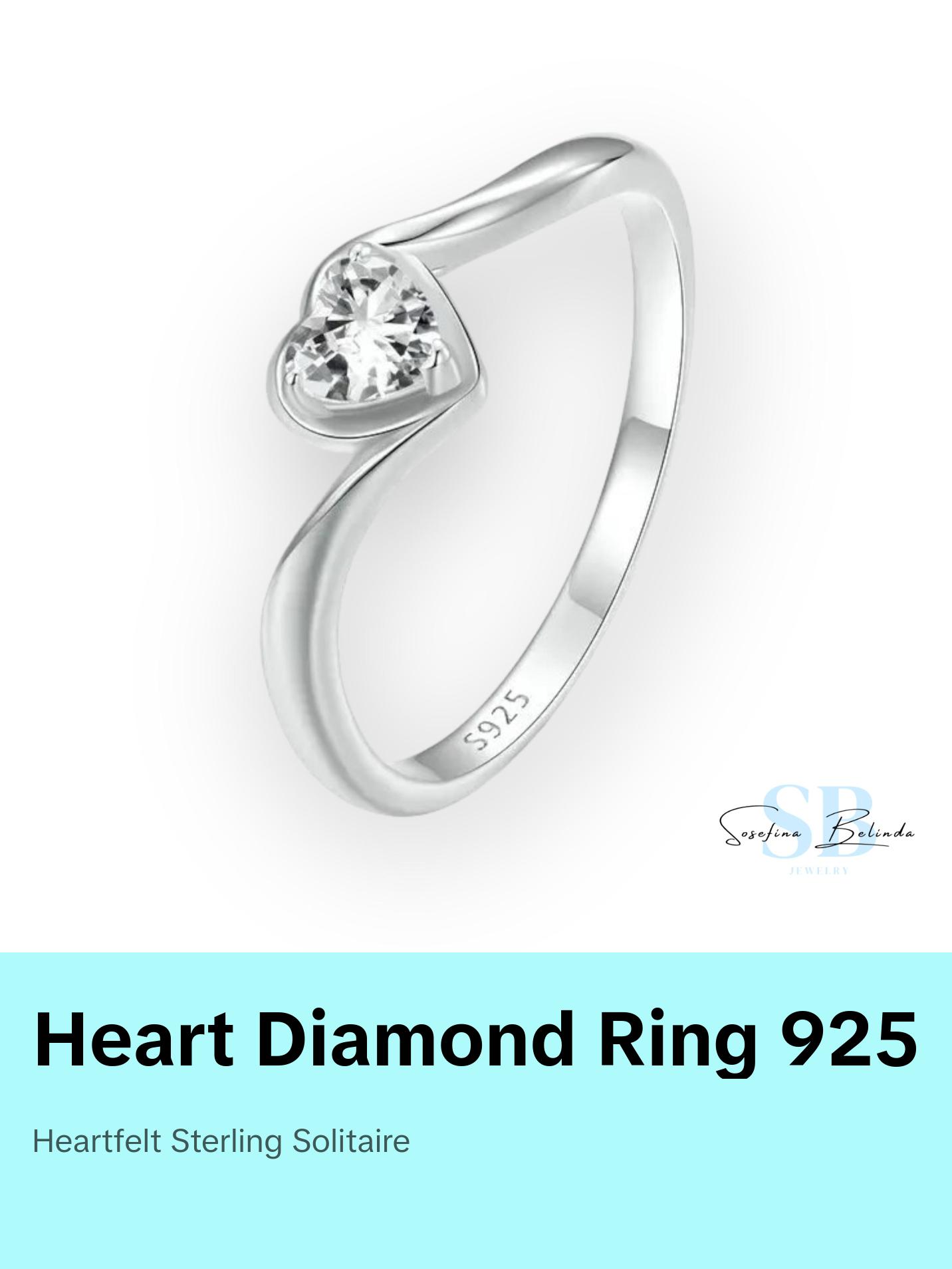 Diamond Solitaire Heart Sterling Silver Ring