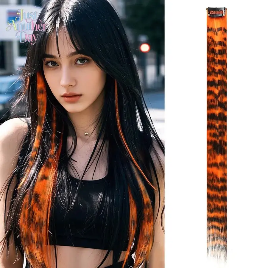 2Pcs Leopard Print Clip-In Hair Extensions, Colorful Zebra Print Synthetic Hair Pieces, One-Card Hidden Hair Streaks, Perfect for Ear Dye, Cosplay, Parties, and Daily Styling, Easy to Apply and Remove