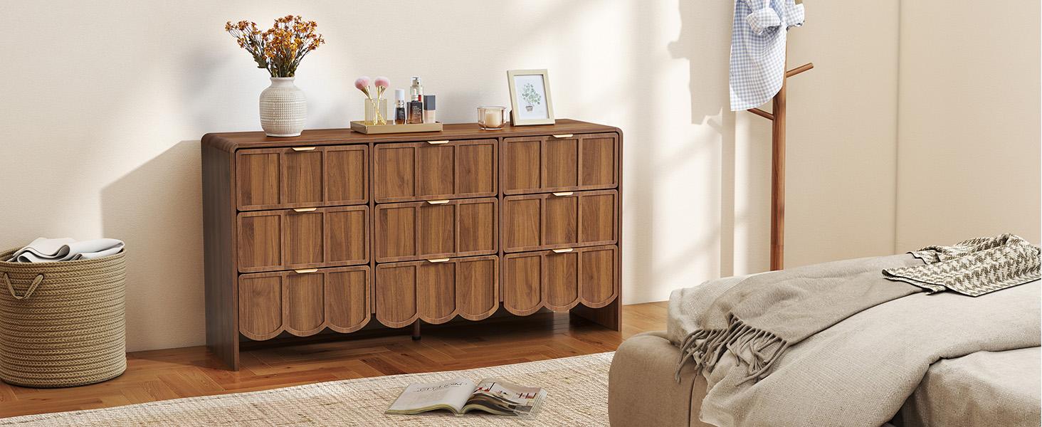 Giratree 3 5 9 Drawer Dresser for Bedroom, Modern Closet Chest of Drawers with Wave Fluted Drawer, Wood Storage Small Dresser Organizer for Nursery Bedroom Living Room Hallway Closet