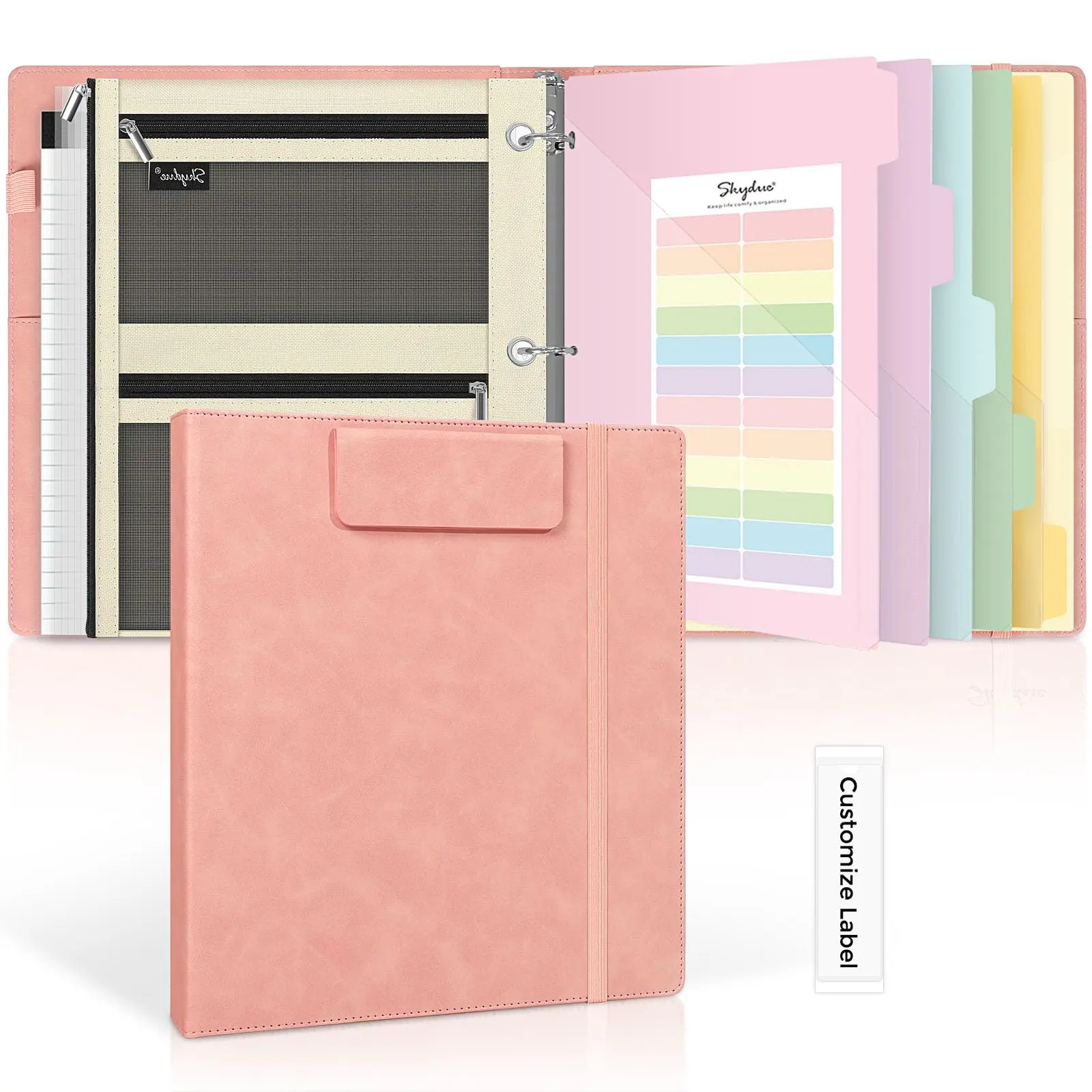 SKYDUE 1-Inch 3-Ring Faux Leather Clipboard Binder with Magnetic Clip, 5 Dividers, Binder Pouch, Sleeves & Notepad, Ideal for Office & School Organization Supplies