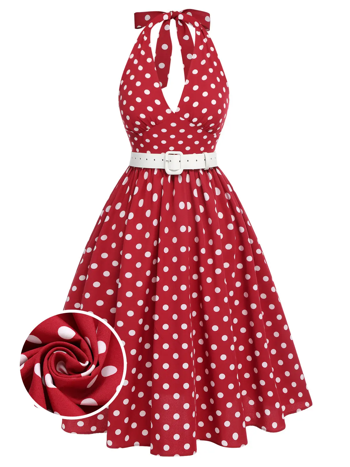 RETRO STAGE Women's 1950s Vintage Polka Dot Halter Neck Dress - 4th of july outfits vacation outfits Casual Chic Sleeveless Summer Elegant Dress with Back Zipper, Polka Dot Dresssummer dresses vacation outfits Womenswear BackToSchool