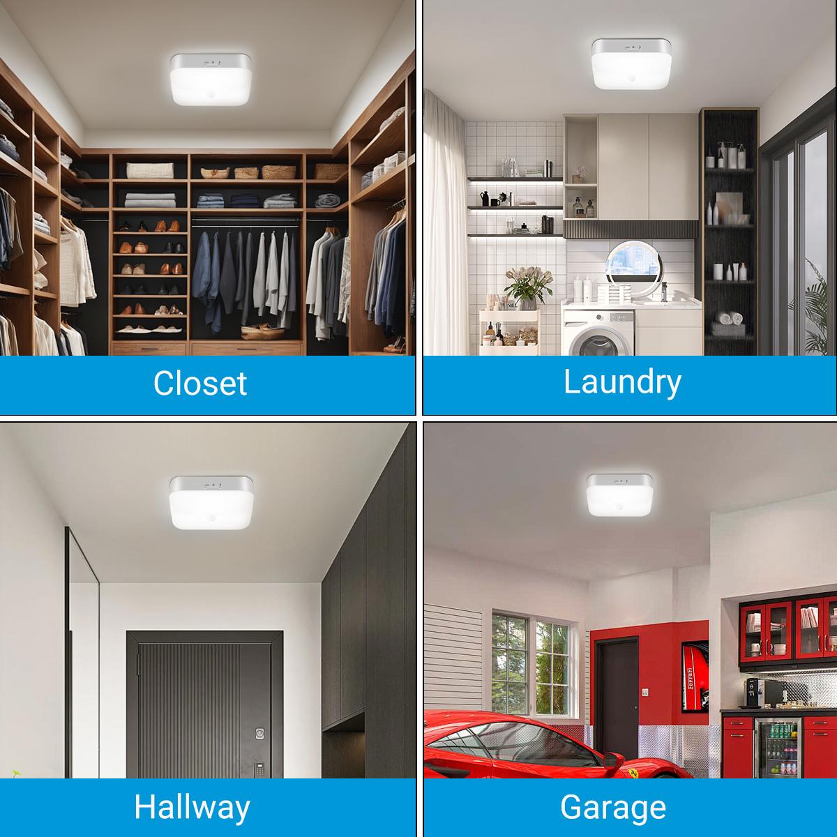 Rechargeable Motion Sensor Closet Light, Rechargeable Battery Operated Ceiling Light Wireless, 500LM Wireless Motion Activated Light for Shower Stairs Hallway Pantry Porch Garage