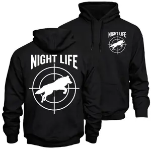 Coyote Hunting Hoodie – Night Life Coyote Crosshair Graphic Hoodie, Predator Hunting Apparel, Coyote Hunter Outdoor Lifestyle Hoodie for Men and Women