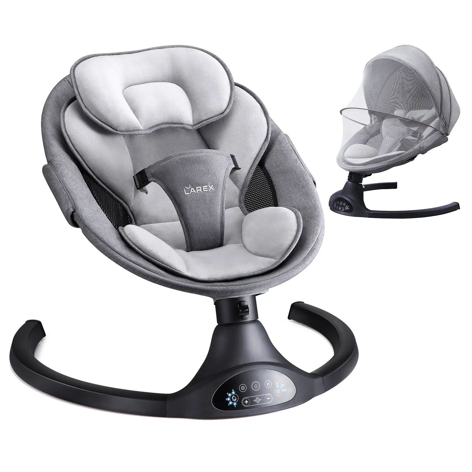 Larex Electric Baby Swing, Soft Lounge Rocker for Newborns with Mesh Seat & Aluminum Base, Remote Control, Bluetooth, 5 Speeds, 10 Melodies, Soft Lounge Swing, Plush, 6 Months,SohoChic, Unisex,back to school