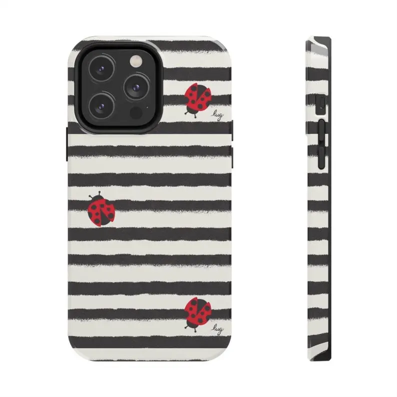 Chic Stripe and Ladybug Phone Case for Stylish Protection and Trendy Design