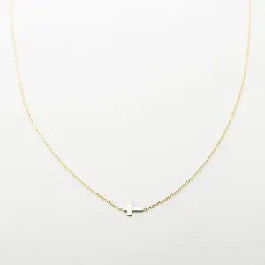 14K Solid Gold Centered Sideways Cross Necklace