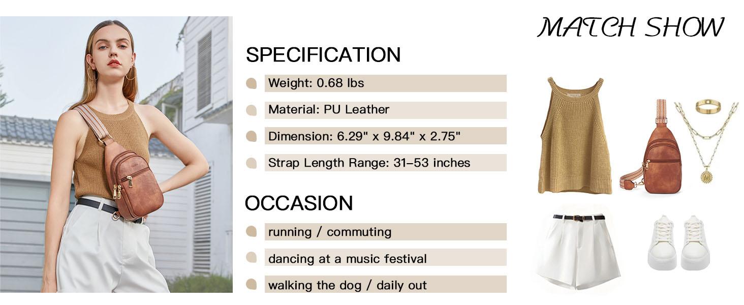 Telena Sling Bag for Women Crossbody Fanny Packs for Women Leather Sling Chest Bag with Adjustable Strap Sling Purse