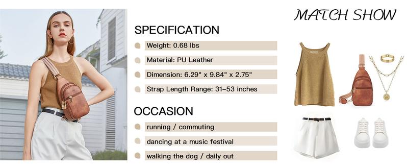 Telena Sling Bag for Women Crossbody Fanny Packs for Women Leather Sling Chest Bag with Adjustable Strap Sling Purse