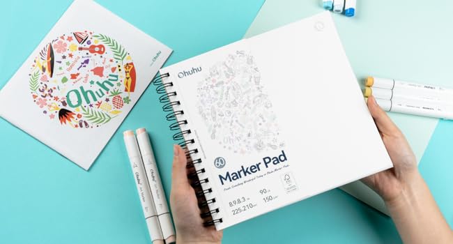Ohuhu Sketchbook: 8.9"x8.3"/7"x10" Paper Size - 90LB/150GSM - Double-Sided Marker Pads Art Sketchbook - Smooth Drawing Paper - 60 Sheets/120 Pages - Bleedproof - Spiral Bound Sketching Book for Alcohol Markers