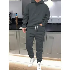 Men'S Polyester Hooded Sweatshirt and Joggers Set - Solid Color Sports Tracksuit, Regular Fit Knit Fabric, with Pockets - For Spring/Fall Casual Activewear - For Men - Perfect for Sports & Loungewear Clothing Menswear