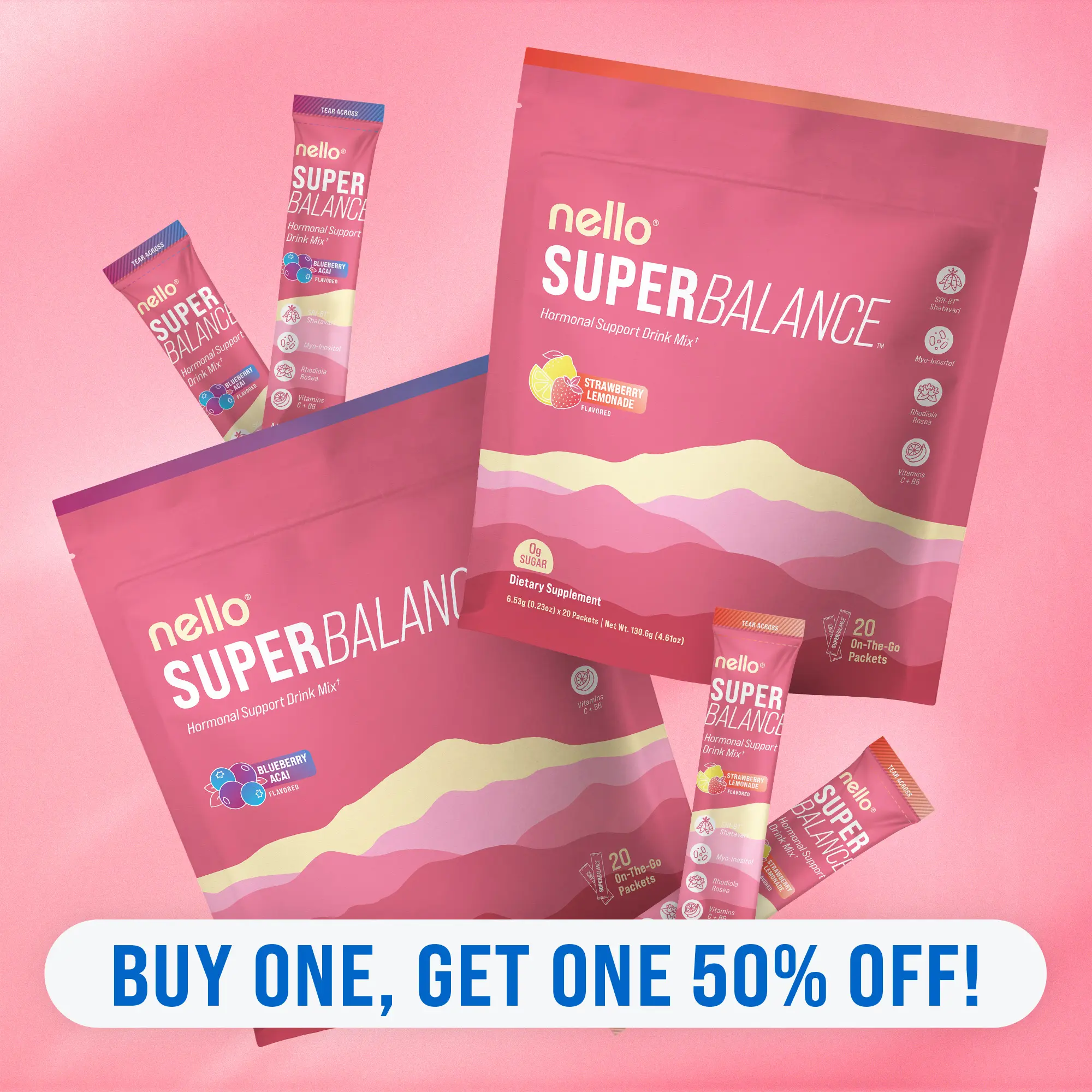 Superbalance 2-Pack: Hormonal Support Drink Mix, 20 Travel Packets, SRI-81 Shatavari, Myo-Inositol, Rhodiola Rosea, Vitamin C, Magnesium, Theobromine, Vitamin B6/C