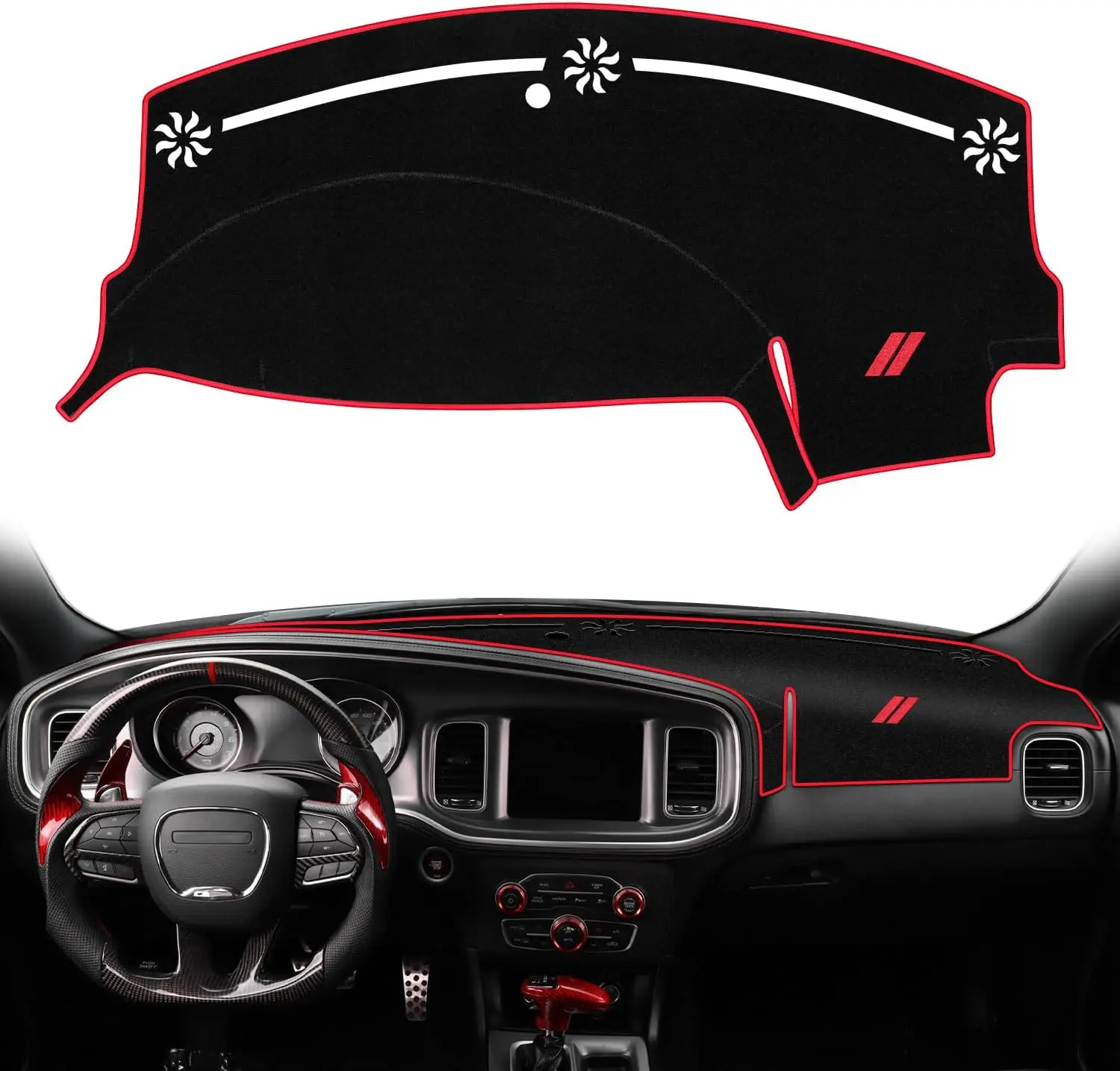 Nonslip Red Dashboard Cover Mat for Dodge Charger 2011-2023, Car Interior Accessory, Sunshade, Heat-Absorbent, UV Protection, Reduces Windshield Glare, Enhances Vision, Boosts Driving Safety, Absorbs Heat, Protects the Dashboard, No Glare