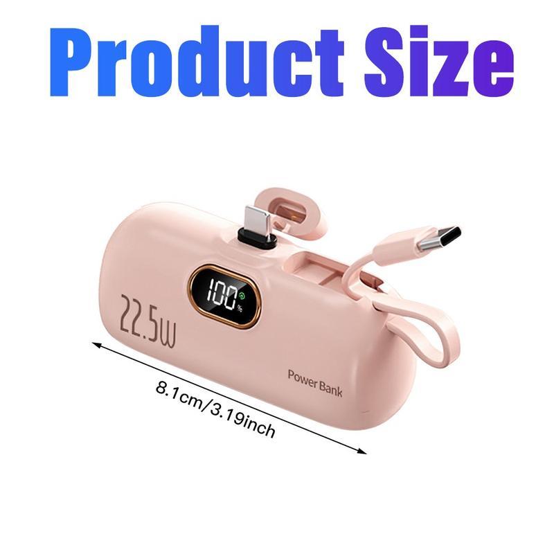 5000mAh Mini Portable Charger Power Bank for phone, Compatible with iPhones and Android phones, including Samsung models-22.5W Fast Charger with 3-Output and Digital Display, Lightwight and Compact