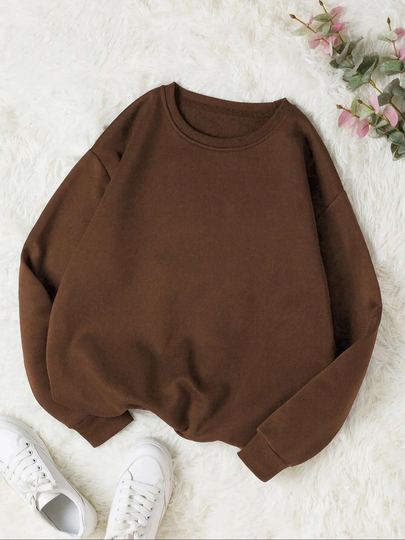 Women's Fall Winter Casual Everyday Fashion Loose-Fit Baggy Round Neck Pullover Sweater Top, Comfortable Solid Color Knitted Long Sleeve Shirt, Knitwear Basic, Knitting, Piece