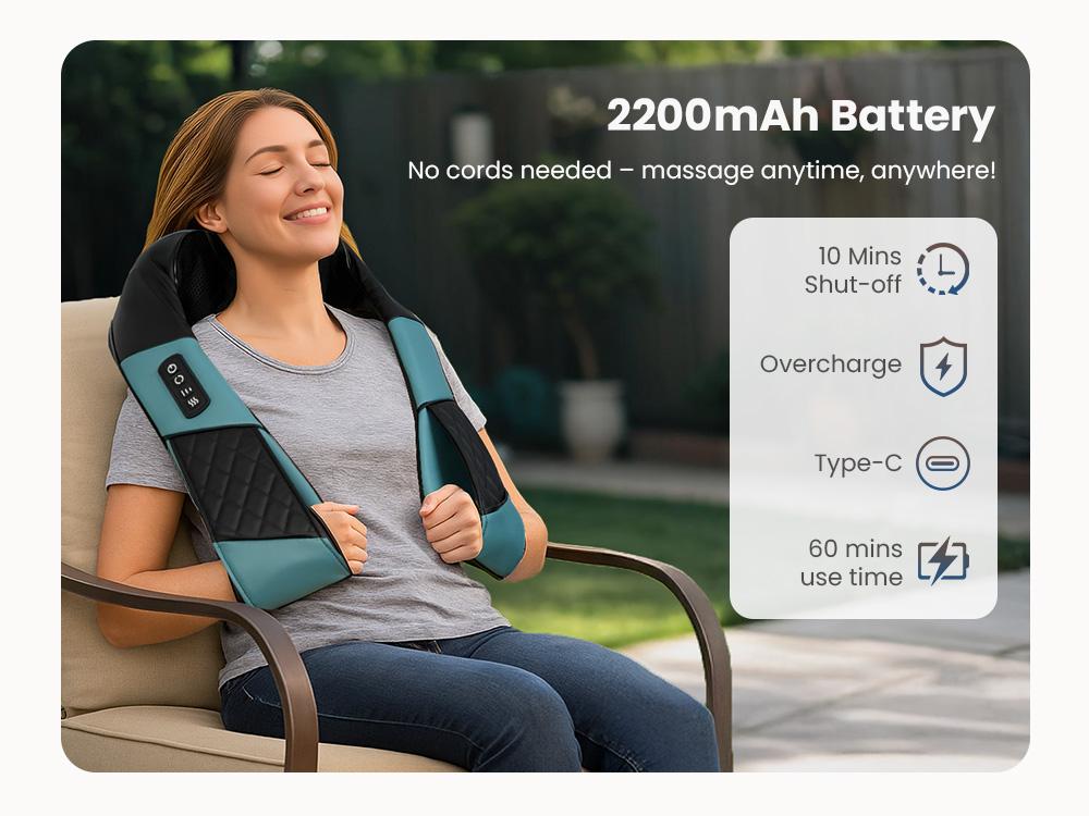 Comfier Cordless 4D Neck & Shoulder Massager with Heat, Wireless Deep Tissue Back Massager for Pain Relief, Hands-Free Massage Pillow Shiatsu, Gift for Women Men Mom Dad Therapy Adjustable Durable Handy Plug Storage Cf-6302U