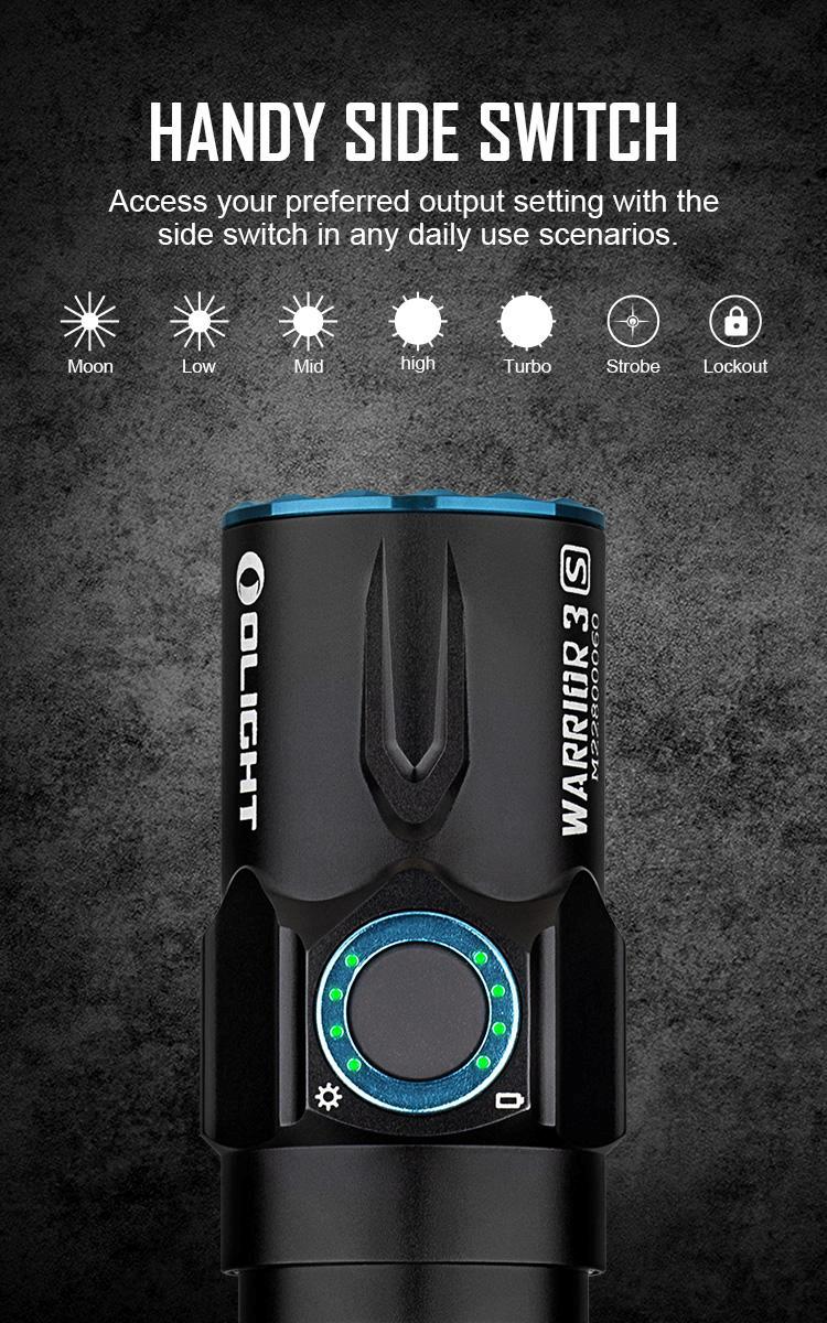 OLIGHT Warrior 3S 2300 Lumens Rechargeable EDC Flashlight, Compact Dual-Switches Bright Light with Proximity Sensor